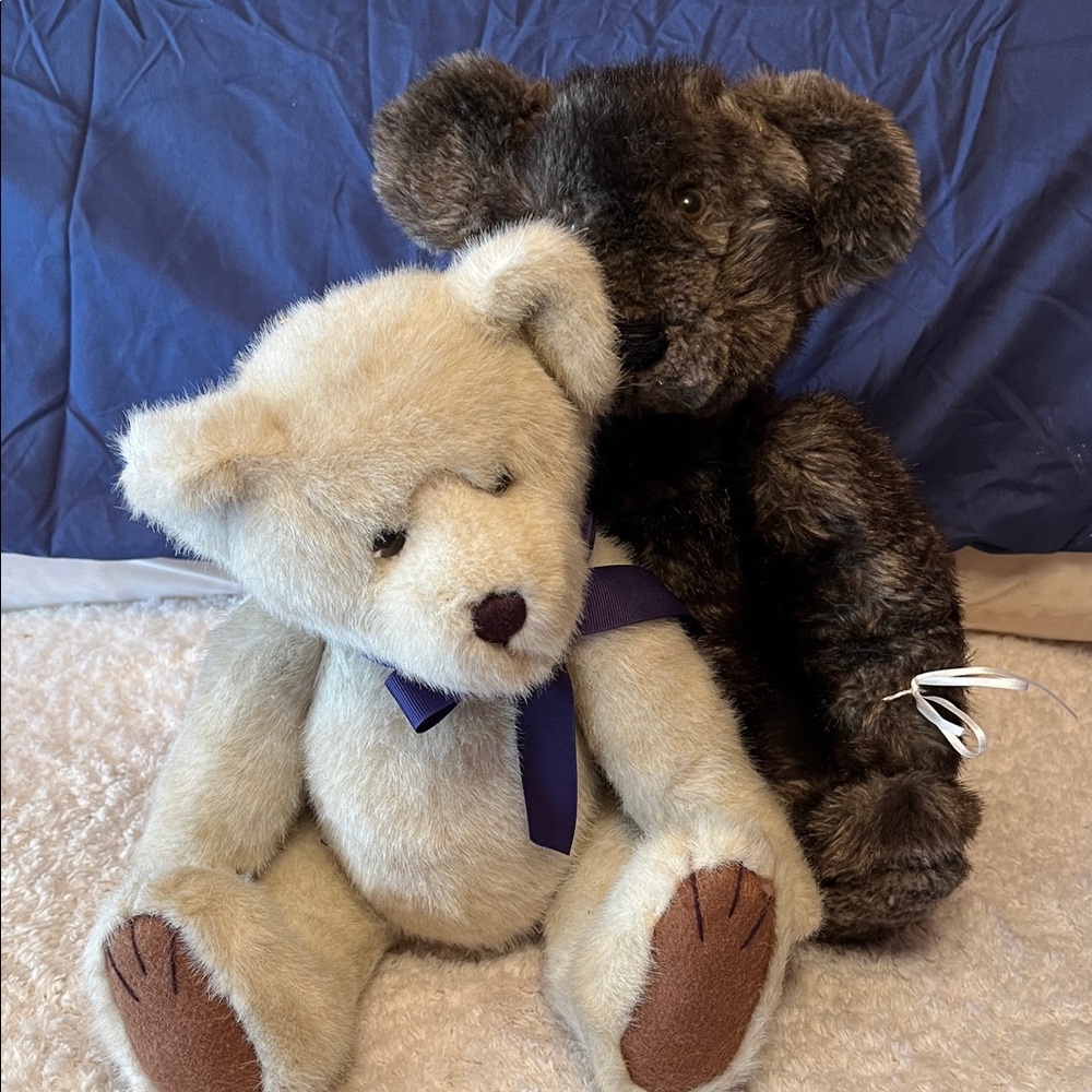Plush Cream and Dark Brown Teddy Bear Pair - Soft Stuffed Animals